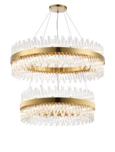Modus 2 Tier 80cm + 1m Pendant, 24 + 32 Light G9, Brass/Clear Item Weight: 53kg
