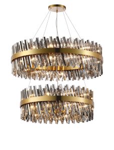 Modus 2 Tier 80cm + 1m Pendant, 24 + 32 Light G9, Brass/Smoke Item Weight: 53kg