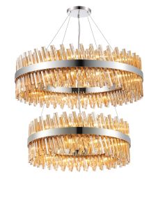 Modus 2 Tier 80cm + 1m Pendant, 24 + 32 Light G9, Polished Nickel/Amber Item Weight: 53kg