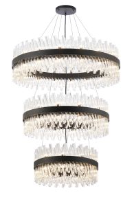 Modus 3 Tier 60cm + 80cm + 1m Pendant, 18 + 24 + 32 Light G9, Satin Black/Clear Item Weight: 70kg