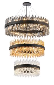 SPECIAL ITEM*** Modus 3 Tier 60cm + 80cm + 1m Pendant, 18 + 24 + 32 Light G9, Satin Black/Smoke/Amber/Clear Item Weight: 70kg