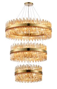 Modus 3 Tier 60cm + 80cm + 1m Pendant, 18 + 24 + 32 Light G9, Brass/Amber Item Weight: 70kg