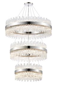 Modus 3 Tier 60cm + 80cm + 1m Pendant, 18 + 24 + 32 Light G9, Polished Nickel/Clear Item Weight: 70kg