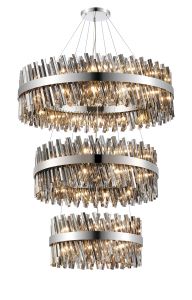 Modus 3 Tier 60cm + 80cm + 1m Pendant, 18 + 24 + 32 Light G9, Polished Nickel/Smoke Item Weight: 70kg