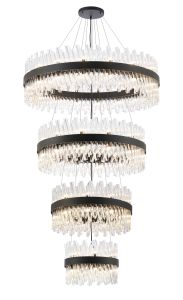 Modus 4 Tier 40cm + 60cm + 80cm + 1m Pendant, 10 + 18 + 24 + 32 Light G9, Satin Black/Clear Item Weight: 80kg