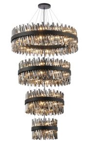 Modus 4 Tier 40cm + 60cm + 80cm + 1m Pendant, 10 + 18 + 24 + 32 Light G9, Satin Black/Smoke Item Weight: 80kg