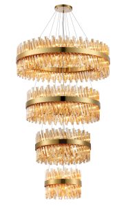 Modus 4 Tier 40cm + 60cm + 80cm + 1m Pendant, 10 + 18 + 24 + 32 Light G9, Brass/Amber Item Weight: 80kg