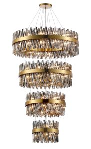Modus 4 Tier 40cm + 60cm + 80cm + 1m Pendant, 10 + 18 + 24 + 32 Light G9, Brass/Smoke Item Weight: 80kg