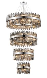 Modus 4 Tier 40cm + 60cm + 80cm + 1m Pendant, 10 + 18 + 24 + 32 Light G9, Polished Nickel/Smoke Item Weight: 80kg