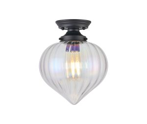 Mia 23cm Flush Ceiling Light With Flower Bud Shade 1 x E27, Satin Black/Iridescent Faded