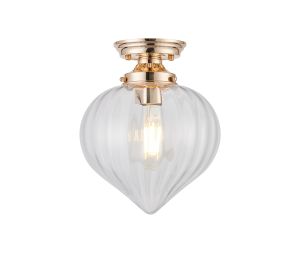 Mia 23cm Flush Ceiling Light With Flower Bud Shade 1 x E27, French Gold/Clear