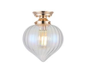 Mia 23cm Flush Ceiling Light With Flower Bud Shade 1 x E27, French Gold/Iridescent Faded