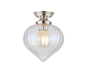 Mia 23cm Flush Ceiling Light With Flower Bud Shade 1 x E27, Polished Nickel/Iridescent Faded