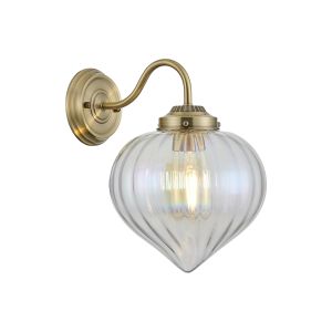 Mia Wall Light With Flower Bud Shade 1 x E27, Antique Brass/Iridescent Faded