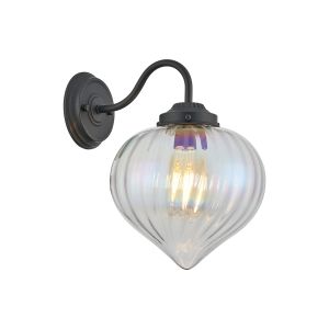 Mia Wall Light With Flower Bud Shade 1 x E27, Satin Black/Iridescent Faded