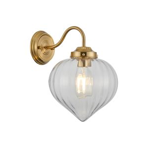 Mia Wall Light With Flower Bud Shade 1 x E27, Brass/Clear
