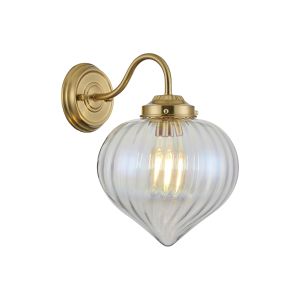 Mia Wall Light With Flower Bud Shade 1 x E27, Brass/Iridescent Faded