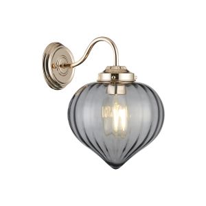 Mia Wall Light With Flower Bud Shade 1 x E27, French Gold/Smoke