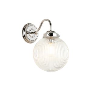 Mia Wall Light With 20cm Acorn Ribbed Glass, 1 x E27, Polished Nickel/Clear