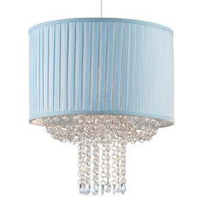 Endon NE-ABBEY-BLU Non Electric Pleated Shade In Light Blue With Bead Swags 1 Light In Fabric