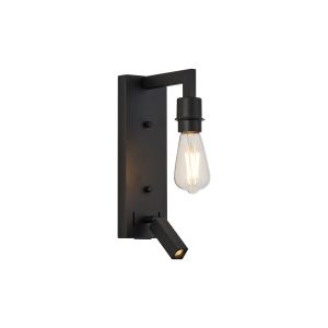 Isola Wall Lamp (FRAME ONLY) Without Shade, 1 Light E27 + Reading Light USB-A & USB-C 3W LED, 3000K, 270lm, Satin Black