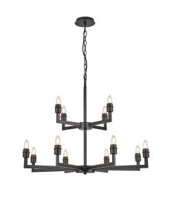Isola Multi Arm 2 Tier Pendant (FRAME ONLY) Without Shade, 4 + 8 Light E27, Satin Black (ITEM REQUIRES CONSTRUCTION/CONNECTION)