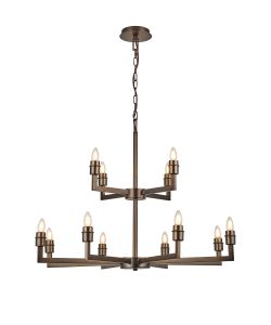 Isola Multi Arm 2 Tier Pendant (FRAME ONLY) Without Shade, 4 + 8 Light E27, Matt Bronze (ITEM REQUIRES CONSTRUCTION/CONNECTION)