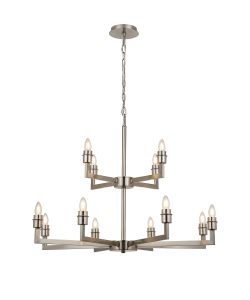 Isola Multi Arm 2 Tier Pendant (FRAME ONLY) Without Shade, 4 + 8 Light E27, Satin Nickel (ITEM REQUIRES CONSTRUCTION/CONNECTION)