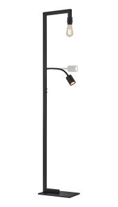 Isola Floor Lamp Over Arm Without Shade, 1 Light E27 + Reading 1 Light GU10, Satin Black