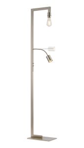 Isola Floor Lamp Over Arm Without Shade, 1 Light E27 + Reading 1 Light GU10, Satin Nickel