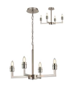 Isola 55cm Adjustable Multi Arm Pendant/Semi Ceiling (FRAME ONLY) Without Shade, 4 Light E27, c/w 1m Chain, Satin Nickel