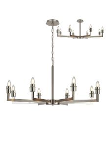 Isola 95cm Adjustable Multi Arm Pendant/Semi Ceiling (FRAME ONLY) Without Shade, 8 Light E27, c/w 1.5m Chain, Satin Nickel