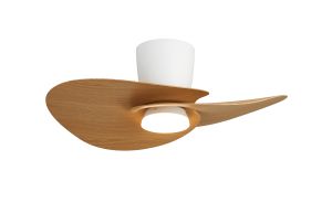 Nenufar 74 x 44cm 18W LED Dimmable Ceiling Light With Built-In 30W DC Fan, 3000-5000K Remote Control, 3600lm, White/Wood, 5yrs Warranty