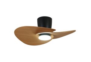 Nenufar 74 x 44cm 18W LED Dimmable Ceiling Light With Built-In 30W DC Fan, 3000-5000K Remote Control, 3600lm, Black/Wood, 5yrs Warranty