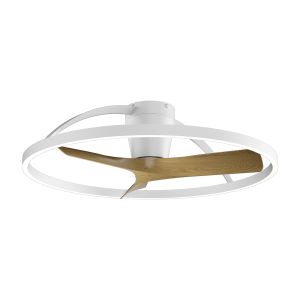 Nepal II Mini 75cm 32W LED Dimmable Light With Built-In 32W DC Fan With Single Speed Reverse, White/Wood Finish c/w Remote, 4000lm, 5yrs Warranty