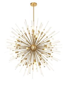 Noon 125cm Pendant 20 Light E14 Antique Gold/Clear Glass Item Weight: 17.3kg
