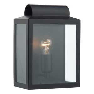 Notary 1 Light E27 Black Outdoor IP44 Wall Light With Clear Glass Panels