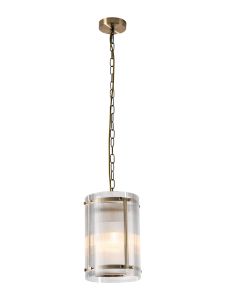 Bruschetta 20.5cm Pendant, 1 Light E27, Antique Brass / Narrow Ribbed Clear (B) Glass