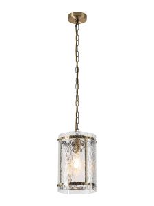 Bruschetta 20.5cm Pendant, 1 Light E27, Antique Brass / Cobbled Clear (D) Glass