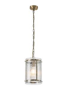 Bruschetta 20.5cm Pendant, 1 Light E27, Antique Brass / Rippled Clear (F) Glass