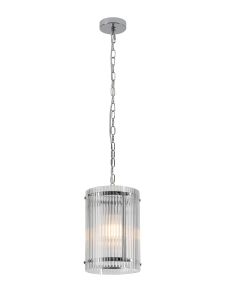 Bruschetta 20.5cm Pendant, 1 Light E27, Polished Chrome / Wide Ribbed Clear (C) Glass