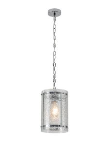 Bruschetta 20.5cm Pendant, 1 Light E27, Polished Chrome / Cobbled Clear (D) Glass
