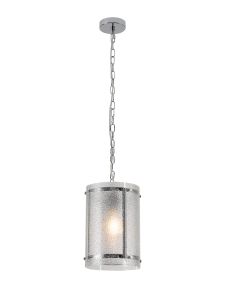Bruschetta 20.5cm Pendant, 1 Light E27, Polished Chrome / Seeded Clear (E) Glass
