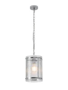 Bruschetta 20.5cm Pendant, 1 Light E27, Polished Chrome / Rippled Clear (F) Glass