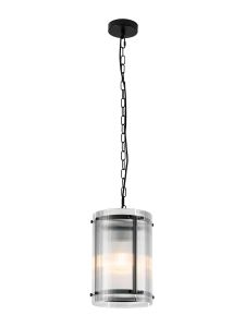 Bruschetta 20.5cm Pendant, 1 Light E27, Matt Black / Narrow Ribbed Clear (B) Glass