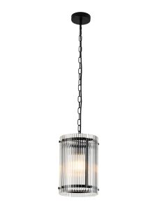 Bruschetta 20.5cm Pendant, 1 Light E27, Matt Black / Wide Ribbed Clear (C) Glass