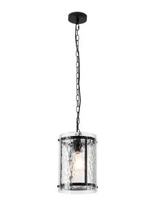 Bruschetta 20.5cm Pendant, 1 Light E27, Matt Black / Cobbled Clear (D) Glass