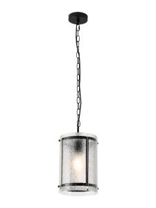 Bruschetta 20.5cm Pendant, 1 Light E27, Matt Black / Seeded Clear (E) Glass