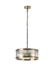 Bruschetta 35cm Pendant, 2 Light E27, Antique Brass / Cobbled Clear (D) Glass