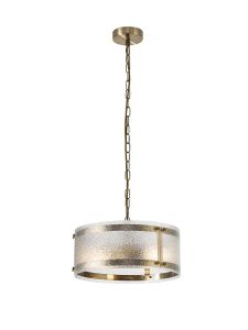 Bruschetta 35cm Pendant, 2 Light E27, Antique Brass / Seeded Clear (E) Glass